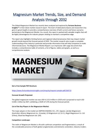Magnesium Market Growth and Industry Forecast Analysis through 2032