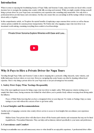 Why It Pays to Hire a Private Driver for Napa Tours