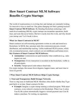 How Smart Contract MLM Software Benefits Crypto Startups