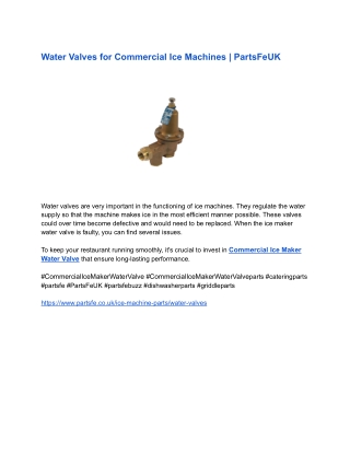 Water Valves for Commercial Ice Machines _ PartsFeUK
