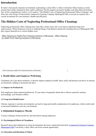 The Hidden Costs of Neglecting Professional Office Cleanings