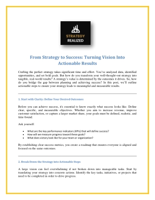 From Strategy to Success: Turning Vision Into Actionable Results