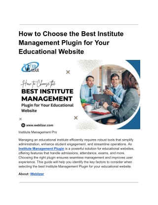 How to Choose the Best Institute Management Plugin for Your Educational Website
