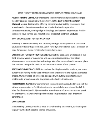 JANET FERTILITY CENTRE IN MADURAI