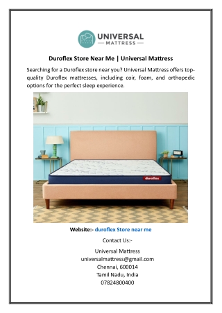 Duroflex Store Near Me | Universal Mattress