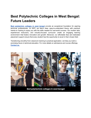 Best Polytechnic Colleges in West Bengal_ Future Leaders
