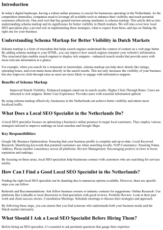 Understanding Schema Markup for Better Visibility in Dutch Markets