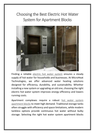 Choosing the Best Electric Hot Water System for Apartment Blocks
