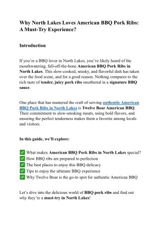 Why North Lakes Loves American BBQ Pork Ribs A Must-Try Experience?