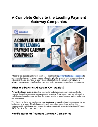 A Complete Guide to the Leading Payment Gateway Companies