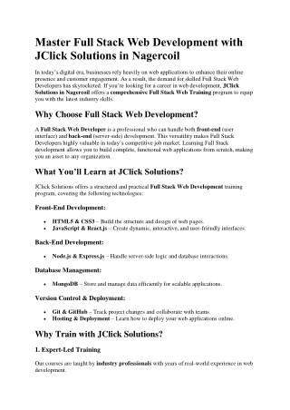 Full Stack Web Training in Nagercoil