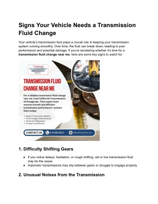 Signs Your Vehicle Needs a Transmission Fluid Change