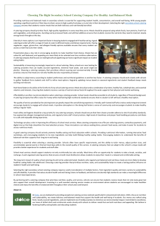 Choosing The Right Secondary School Catering Company For Healthy And Balanced Meals