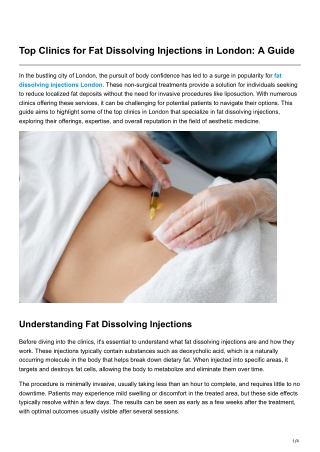 Top Clinics for Fat Dissolving Injections in London A Guide