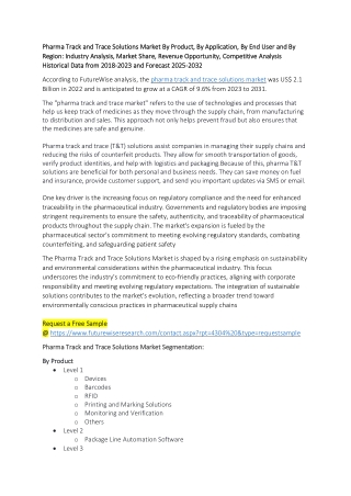 Global Pharma Track and Trace Solutions Market Analysis & Forecast