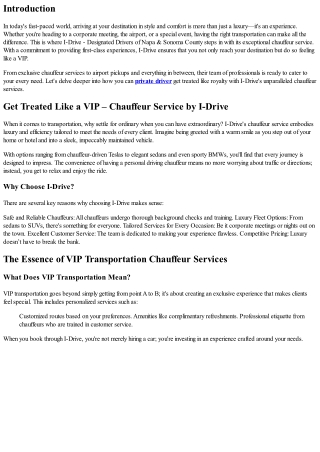 Get Treated Like a VIP – Chauffeur Service by I-Drive