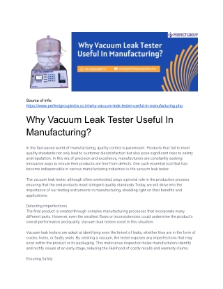 Why Vacuum Leak Tester Useful In Manufacturing?