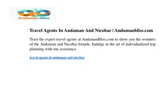 Travel Agents In Andaman And Nicobar Andamanbliss.com