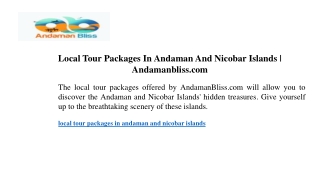 Local Tour Packages In Andaman And Nicobar Islands Andamanbliss.com