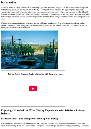 Enjoying a Hassle-Free Wine Tasting Experience with I-Drive’s Private Drivers