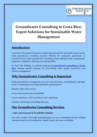 Groundwater Consulting in Costa Rica