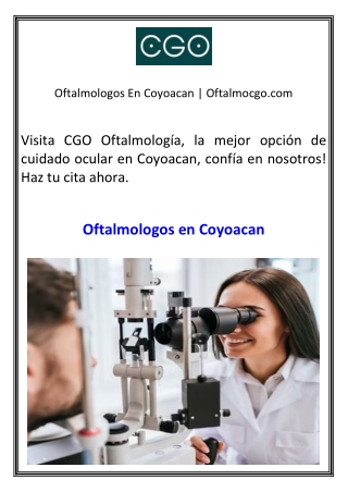 Oftalmologos En Coyoacan  Oftalmocgo.com