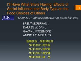 I’ll Have What She’s Having: Effects of Social Influence and Body Type on the Food Choices of Others