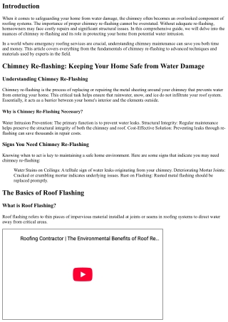 Chimney Re-flashing: Keeping Your Home Safe from Water Damage