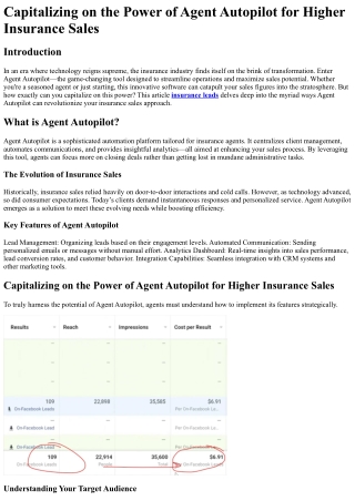 Capitalizing on the Power of Agent Autopilot for Higher Insurance Sales