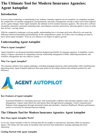 The Ultimate Tool for Modern Insurance Agencies Agent Autopilot