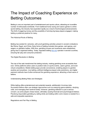 The Impact of Coaching Experience on Betting Outcomes