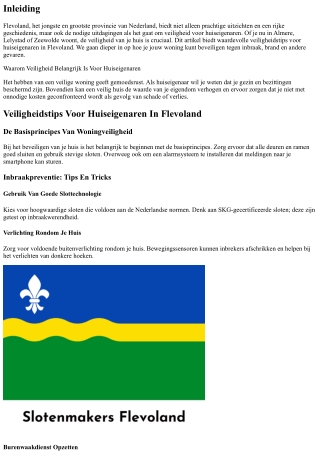 Veiligheidstips Voor Huiseigenaren In Flevoland