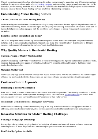 What Makes Avalon the Top Choice for Residential Roofing Projects?