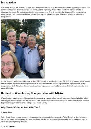 Hassle-free Wine Tasting Transportation with I-Drive