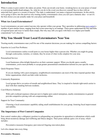 Why You Should Trust Local Exterminators Near You