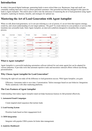 Mastering the Art of Lead Generation with Agent Autopilot