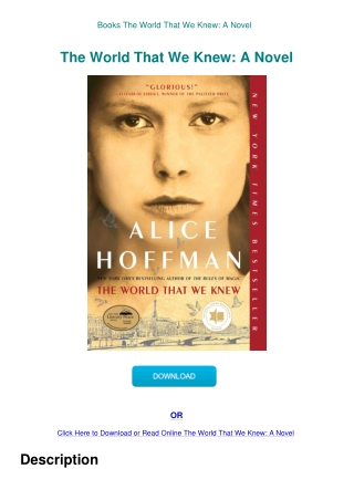 Books The World That We Knew A Novel