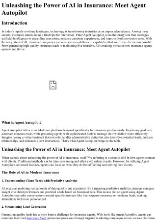 Unleashing the Power of AI in Insurance Meet Agent Autopilot