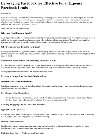 Leveraging Facebook for Effective Final Expense Facebook Leads