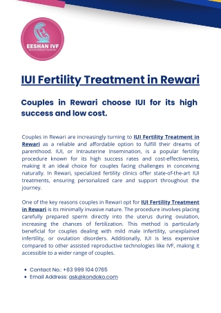Couples in Rewari choose IUI for its high success and low cost.