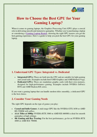 How to Choose the Best GPU for Your Gaming Laptop