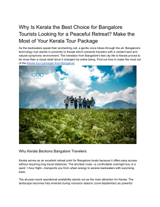 Why Is Kerala the Best Choice for Bangalore Tourists Looking for a Peaceful Retreat Make the Most of Your Kerala Tour Pa