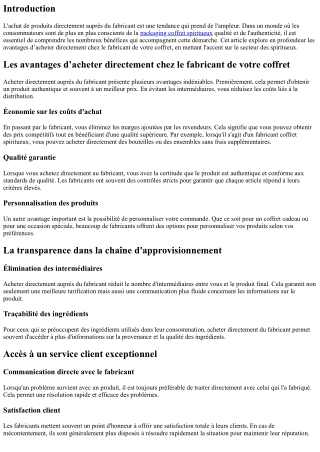 Les avantages d’acheter directement chez le fabricant de votre coffret.