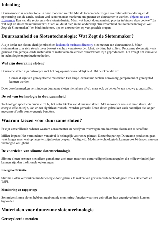 Duurzaamheid en Slotentechnologie: Wat Zegt de Slotenmaker?