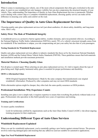 The Importance of Quality in Auto Glass Replacement Services