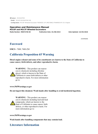 Caterpillar CAT M315F EXCAVATOR (F4D00001-UP) Operation and Maintenance Manual Instant Download