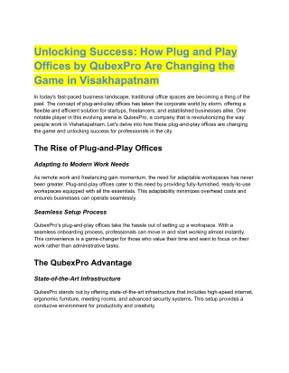 Unlocking Success_ How Plug and Play Offices by QubexPro Are Changing the Game in Vishakapatnam