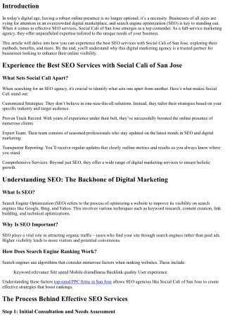 Experience the Best SEO Services with Social Cali of San Jose