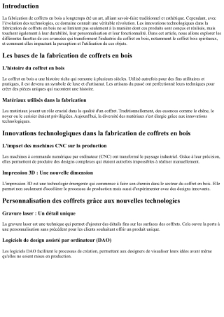 Innovations technologiques dans la fabrication de coffrets en bois