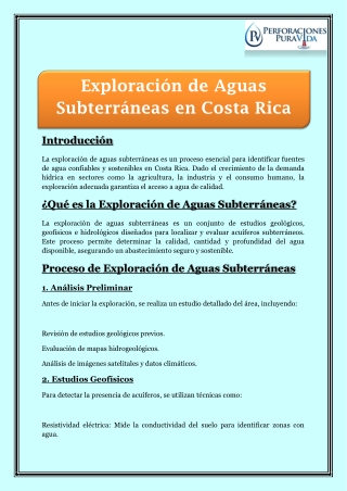 Exploración de Aguas Subterráneas en Costa Rica